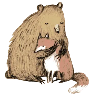 😌 8dd886e6 niedźwiedź, lis, przyjaźń, zwierzęta, słodkie, ilustracja telegram sticker