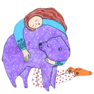 😴 a6394c17 dziewczyna, pies, uścisk, przyjaźń, fioletowy, ilustracja telegram sticker