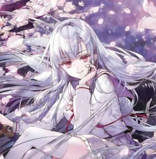 💜 992a38ed 动漫女孩, 长发, 校服, 花, 樱花, 白发 telegram sticker