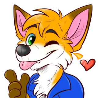 😉 66c1284f Furry, Anthro, Rubah, Kartun, Binatang, Karakter, Hati, Berkedip whatsapp sticker