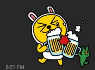 😮‍💨 b2c25a82 만화, 맥주, 마시는, 캐릭터, 노란색 telegram sticker