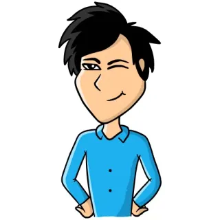 😉 689daa53 dessin animé, homme, clin d'œil, personnage, chemise bleue, mâle telegram sticker