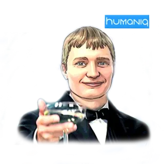 😆 d830fb2d HUMANIQ osoba, mężczyzna, garnitur, muszka, napój, świętowanie whatsapp sticker
