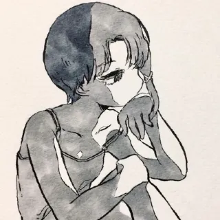 😕 975b9ce4 donna, triste, pensierosa, femmina, schizzo, disegno telegram sticker