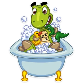 🛁 1441ad4f dinosaur, bath, rubber duck, bubbles, cartoon, animal telegram sticker