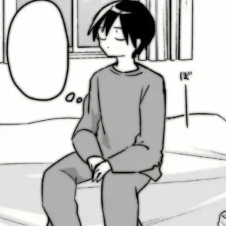 🗞 86d75221 ぼ Manga, Duduk, Anak laki-laki, Piyama, Balon ucapan, Anime telegram sticker