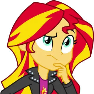 🤔 d965b90a Sunset Shimmer My Little Pony: Equestria Girls Sunset Shimmer, Equestria Girls, My Little Pony, Kartun, Berpikir, Penuh Lamunan, Bingung telegram sticker