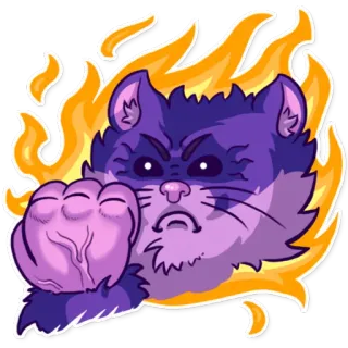 👊 61b35bbb mèo, tức giận, nắm đấm, lửa, hoạt hình, màu tím, nhãn dán telegram sticker