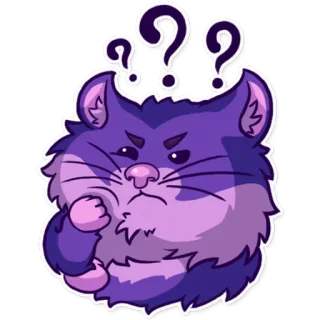 🤔 dc02ce09 mèo, câu hỏi, suy nghĩ, bối rối, màu tím, hoạt hình telegram sticker