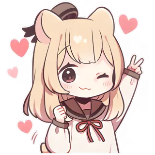 😉 124a025a Anime, Kawaii, Dễ thương, Gấu, Cô gái, Dấu hiệu hòa bình, Trái tim telegram sticker
