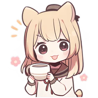 ☕ 6abb5523 gái anime, kawaii, dễ thương, trà, cà phê, tai gấu, chibi telegram sticker