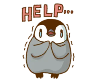 😨 78a2a247 HELP... ペンギン, 助けて, 可愛い, 困った, 動物, 漫画, ステッカー telegram sticker