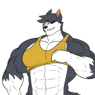 😘 55e3140c 哈士奇, 兽人, 肌肉, 毛茸茸, 卡通, 拟人, 腹肌 telegram sticker