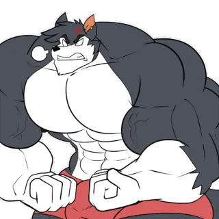 😡 6118e5cb 肌肉发达, 毛茸茸, 兽人, 生气, 狼, 强壮 telegram sticker