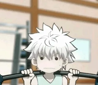 😶 56f3d3be Killua Zoldyck Hunter x Hunter anime, cartoon, fitness, exercise, weightlifting, Killua, Hunter x Hunter whatsapp sticker