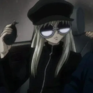 🥸 7fe76451 Kurapika Hunter x Hunter Anime, Chasseur, Chapeau, Lunettes de soleil, Sérieux telegram sticker