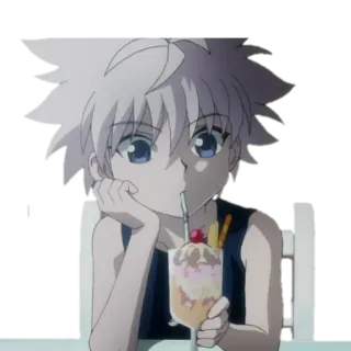 🍦 c1f48b6c Killua Zoldyck Hunter x Hunter Anime, Hoạt hình, Nhân vật, Con trai, Killua, Hunter x Hunter, Món tráng miệng, Sữa lắc telegram sticker