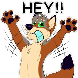 👣 1e8b63e7 HEY!! Furry, Anthro, Desenho animado, Animal, Lobo, Saudação telegram sticker