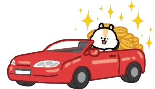 💵 583f5275 hamster, voiture rouge, argent, richesse, dessin animé, bonheur whatsapp sticker