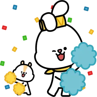 💪 fe824b6d Cheerleader, Mascotte, Dessin animé, Pompons, Fête, Mignon, Lapin whatsapp sticker