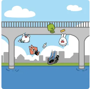 💧 19e02490 animali cartoni animati, sticker animato, carino, ponte, fiume, triste telegram sticker