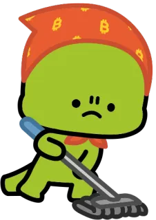 🧹 8889ff1b Cartone animato, Personaggio, Pulizia, Verde, Bandana, Bitcoin telegram sticker