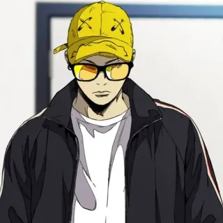 🌩 26a8a583 动漫, 角色, 太阳镜, 帽子, 夹克 telegram sticker