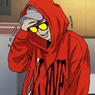 🇨🇼 988cd033 VLONE 人物, 卡通, 风格, 青年, 红色连帽衫 telegram sticker