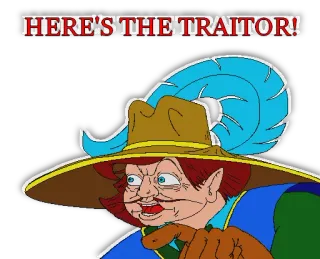 😲 19d1b77b HERE'S THE TRAITOR! traidor, vintage, personagem, chapéu, insulto telegram sticker