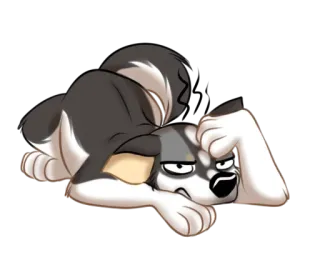 😕 2ad98b94 pies, kreskówka, husky, zwierzę, zmęczony, leżący telegram sticker