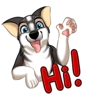 😃 41c7acdd Hi! pies, husky, powitanie, cześć, przyjazny, słodki, kreskówka, zwierzę telegram sticker