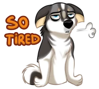 😴 42f5b594 SO TIRED pies, zmęczony, wyczerpany, kreskówka, zwierzę, słodki, śpiący telegram sticker