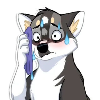 😥 e062b2c4 antropomorficzny, pies, pot, zaniepokojony, kreskówka, naklejka telegram sticker