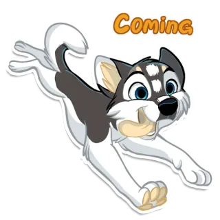 😋 ed947f87 Coming pies, husky, wkrótce, kreskówka, zwierzę, szczeniak, naklejka telegram sticker