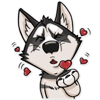 😘 43c77047 ฮัสกี้, หมา, รัก, หัวใจ, ความรัก, จูบ, สัตว์ telegram sticker