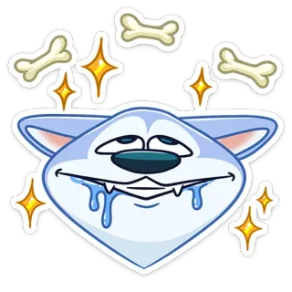 🤤 c43e661e dog, cartoon, drooling, bones, stars, sticker telegram sticker