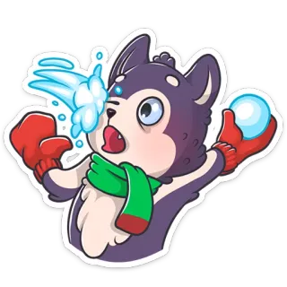 ❄️ 260472b6 Hund, Schneeball, Winter, Schal, Cartoon, Handschuhe telegram sticker