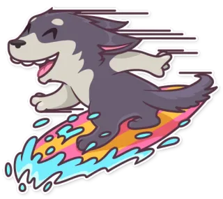 🏄 962d7a1b chien, surf, autocollant, dessin animé, husky, animal, fun, été telegram sticker