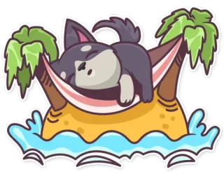 🏝 ef345f2a chien, île, été, hamac, plage, détente, vacances, tropical telegram sticker
