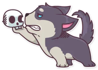 💀 fa15a564 chien, crâne, animal, dessin animé, autocollant, husky, humour telegram sticker