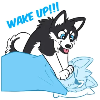 ⏰ a093b8fd WAKE UP!!! สุนัข, ตื่น, ฮัสกี้, การ์ตูน whatsapp sticker