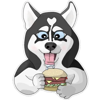 🍔 a02e4b38 狗, 哈士奇, 汉堡, 食物, 可爱, 卡通, 动物 whatsapp sticker