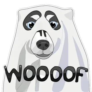 👻 eaa448e0 WOOOOF 熊猫, 幽灵, 服装, 狗, 万圣节, 动物, 卡通 whatsapp sticker