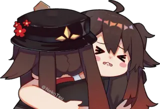 🫂 c3ff60a5 Hu Tao Genshin Impact @NekoTsu 原神, 胡桃, 动漫, 拥抱, 可爱, 卡哇伊 telegram sticker