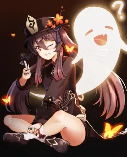 🌟 9cc70842 Hu Tao Genshin Impact Anime, Spel, Spook, Meisje, Hu Tao, Genshin Impact telegram sticker