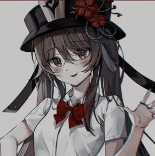 🍎 e7d2d54a Hu Tao Genshin Impact Anime, Dziewczyna, Kapelusz, Czerwone oczy, Hu Tao, Genshin Impact, Uśmiech telegram sticker