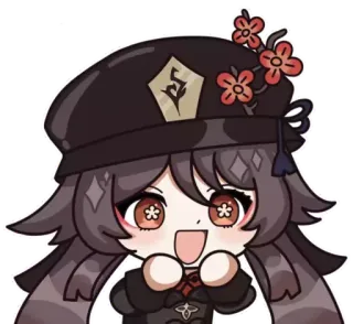 🌸 8ea4f7ef Hu Tao Genshin Impact anime, girl, brown hair, hat, flowers telegram sticker