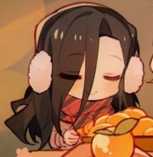 😊 0cd90cd5 Anime, Musim dingin, Gadis, Chibi, Penutup telinga, Kawaii, Syal, Jeruk whatsapp sticker