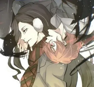 😈 bcf59b5f Gaya anime, Ilustrasi, Pasangan, Musim dingin, Syal, Penutup telinga, Potret whatsapp sticker