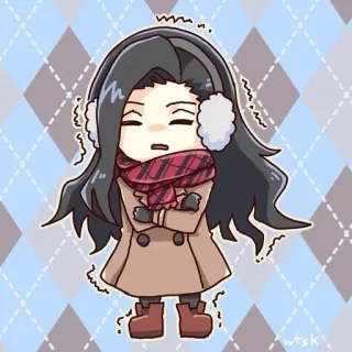 🥶 cfcbe86e Kartun, Anime, Chibi, Dingin, Musim dingin, Penutup telinga, Syal whatsapp sticker